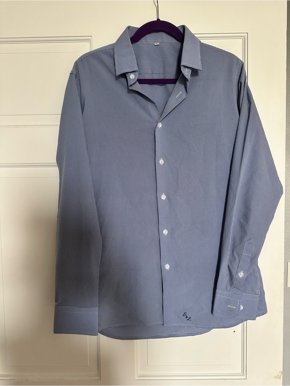 State & Liberty Men’s Large Blue Check Athletic Fit Dress Shirt Performance